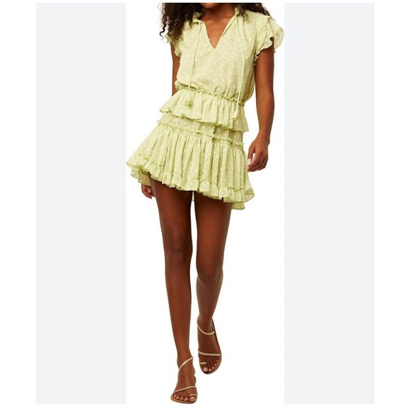 Misa Lilian Tiered Honeydew Ruffle V-Neck Clip Dot Mini Dress Size XS  coquette - Picture 5 of 15